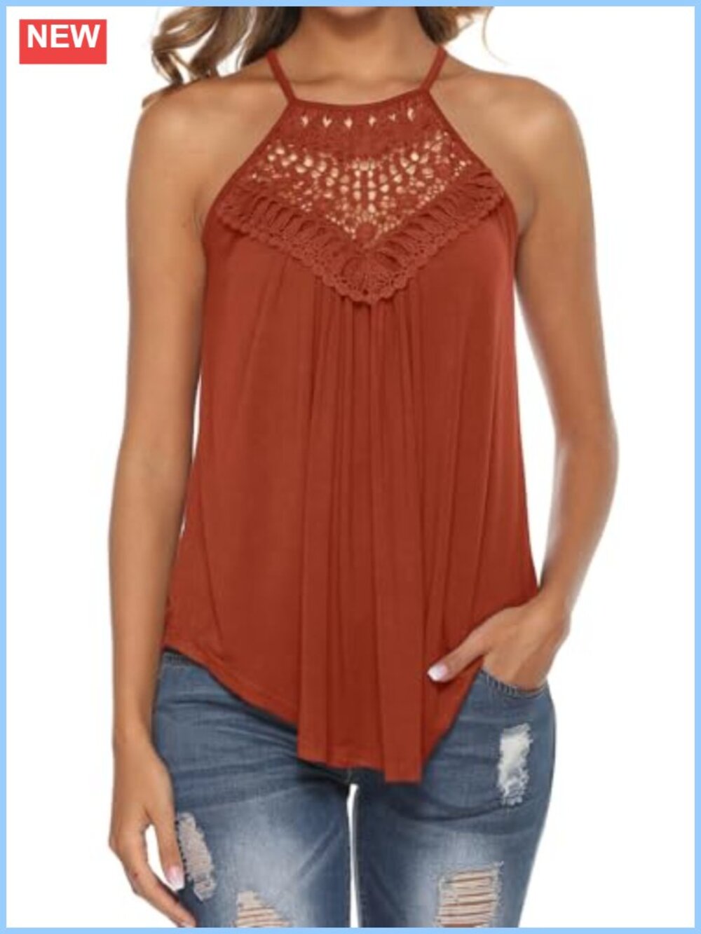 Halter Tank Top Sleeveless Crochet Lace Flowy Summer Women's Cami